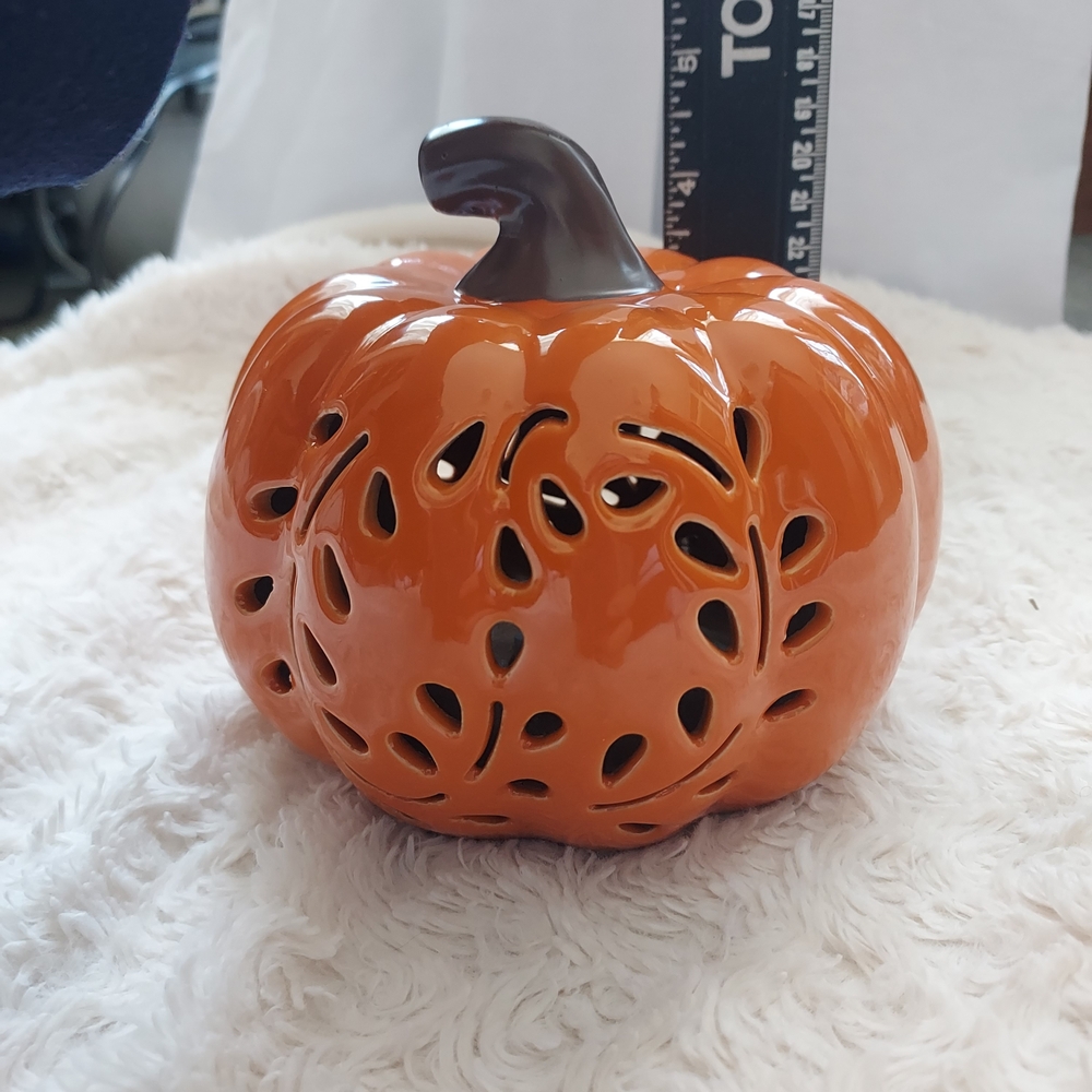 Fall Harvest Glow Ceramic Pumpkin Lantern Autumn Holiday Decor - Picture 8 of 11